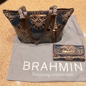 Brahmin Medium Asher -Navy Fresco